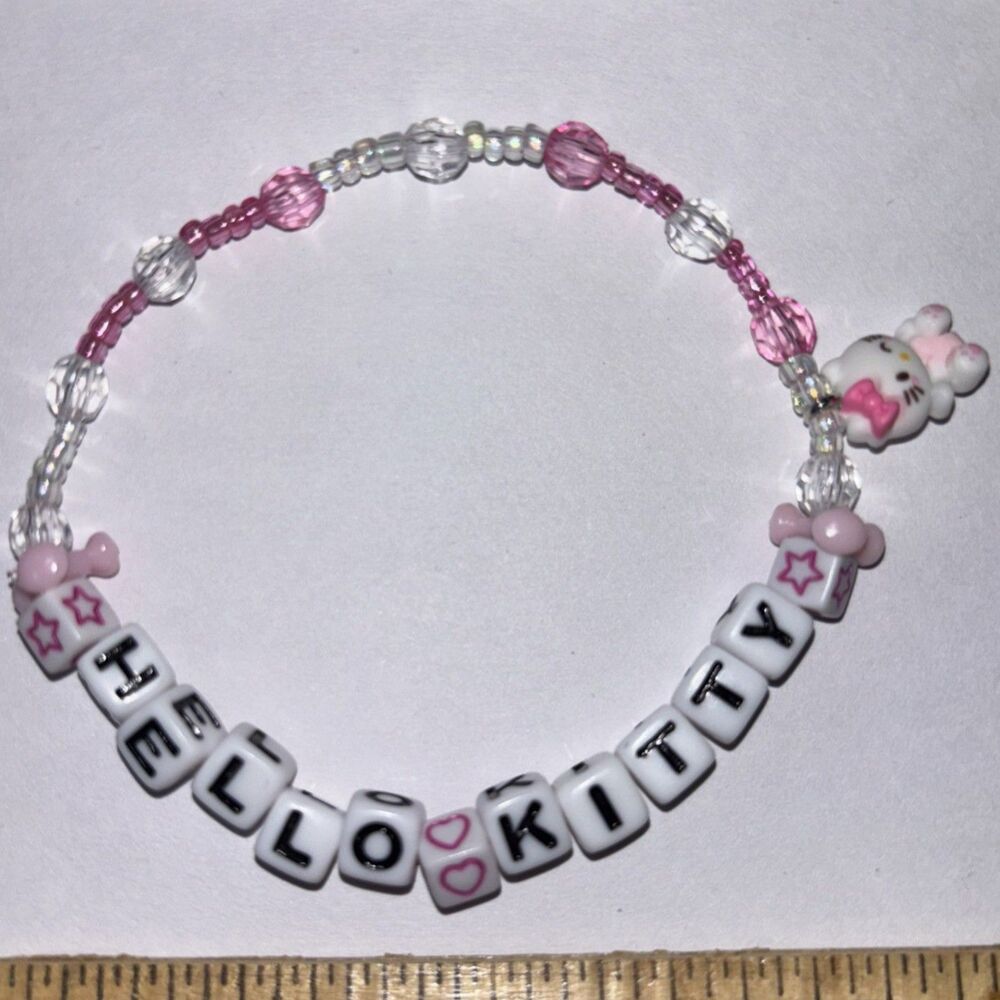 Handmade Pink and white Hello Kitty Beaded Bracelet sanrio